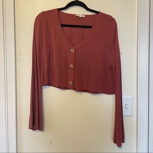 LA Hearts Burnt Orange Button Down Cropped Blouse (Size S)